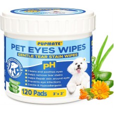 Eyes Wipes for Dogs & Cats | Face Tear Stain Remover | Gentle and pH Balanced | Aloe Pet Grooming Deodorizing Wipes for White Dogs Eye Debris, Discharge, Mucus, Crust 120pcs