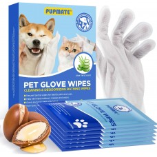Pet Cleaning Glove Wipes for Dogs & Cats, Hypoallergenic Deodorizing Disposable No-Rinse Grooming Wipes, Extra Thick Bathing Wipes,Perfect for Pet Dry Cleaning,Daily Care and Travel,6 pcs